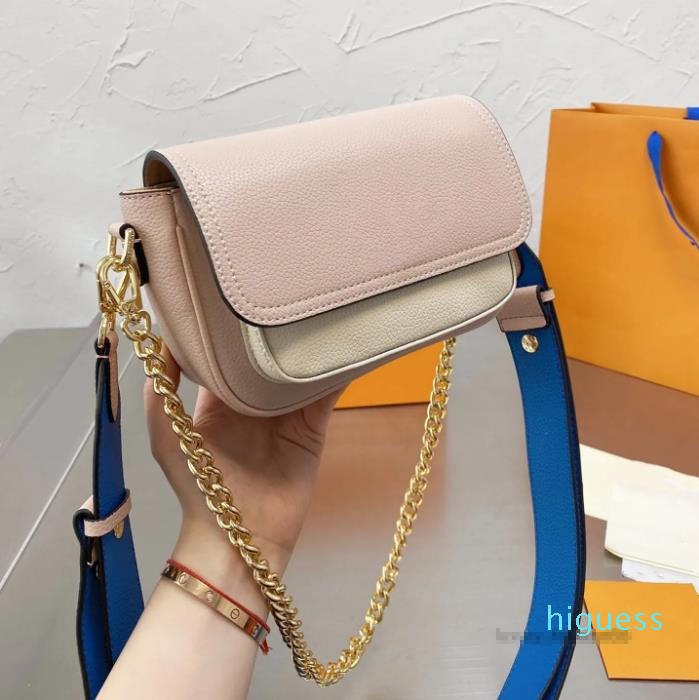 

Shoulder Bags Designer Leather Contrast Women's Hardware Buckle with Gold Chain to Cover Fashionable and Elegant Body Purse top quality, Pink
