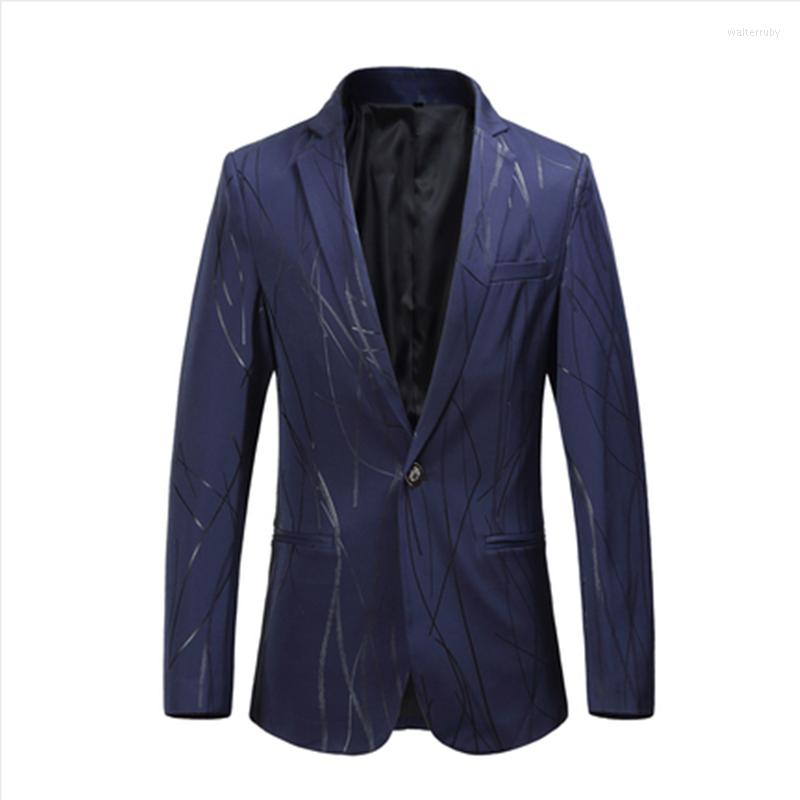 

Men's Suits Diversified Bronzing Printing Men Personalized Suit Coat Large Size High Quality Handsome Youth Vitality Slim Young Wear, 8820 blue