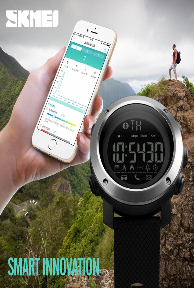 

SKMEI Couple Smart Watch Men Calories Bluetooth Watches Calories Call reminder Waterproof Digital Watch reloj hombre 1285 12872746349, Black