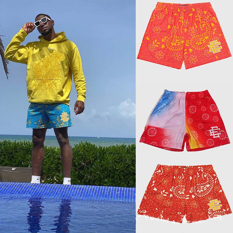 

EE Eric Emanuel basic shorts cashew flower men's casual shorts fitness sports pants summer gym workout mesh shorts