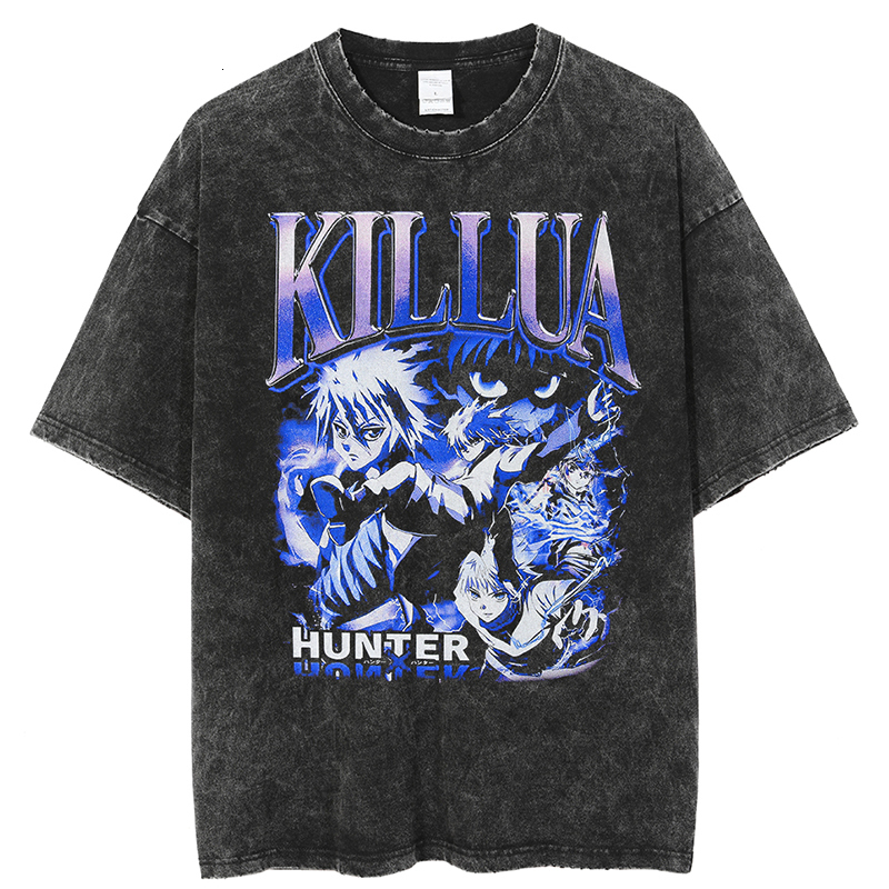 

Men's T-Shirts Hip Hop Oversize Washed T-Shirt Men Streetwear Anime Hunter X Graphic T Shirt Summer Short Sleeve Tshirt Harajuku 230317, Black