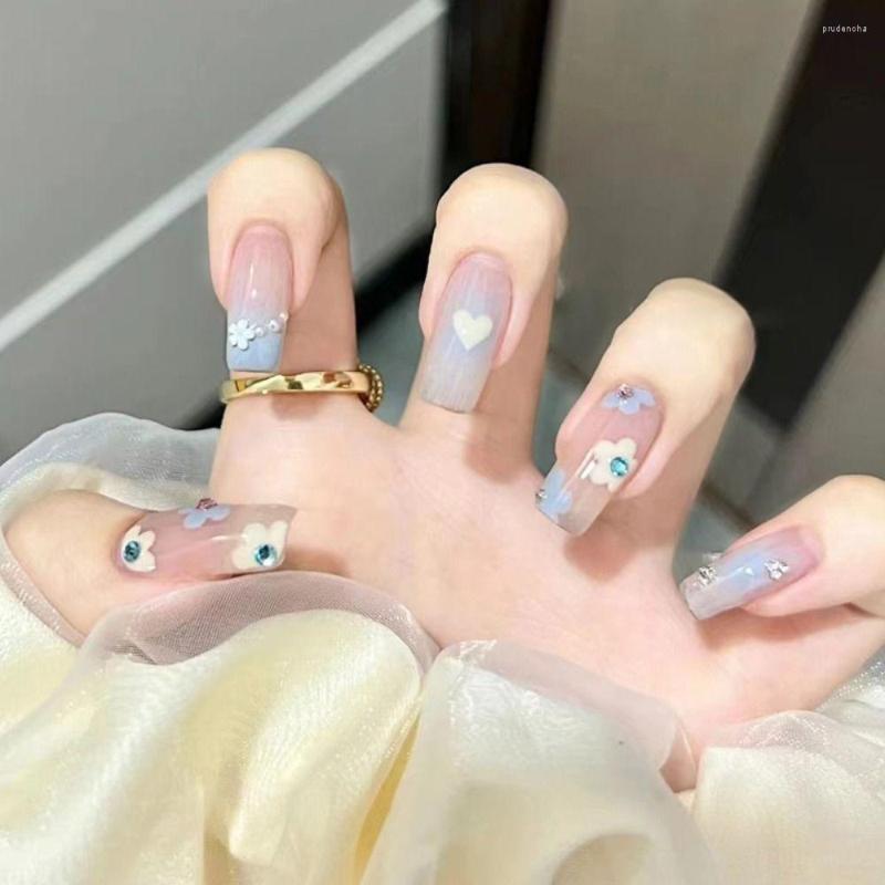 

False Nails 24pcs Nail Tips Flowers Full Cover Crystal Fake Long Ballerina, Z446
