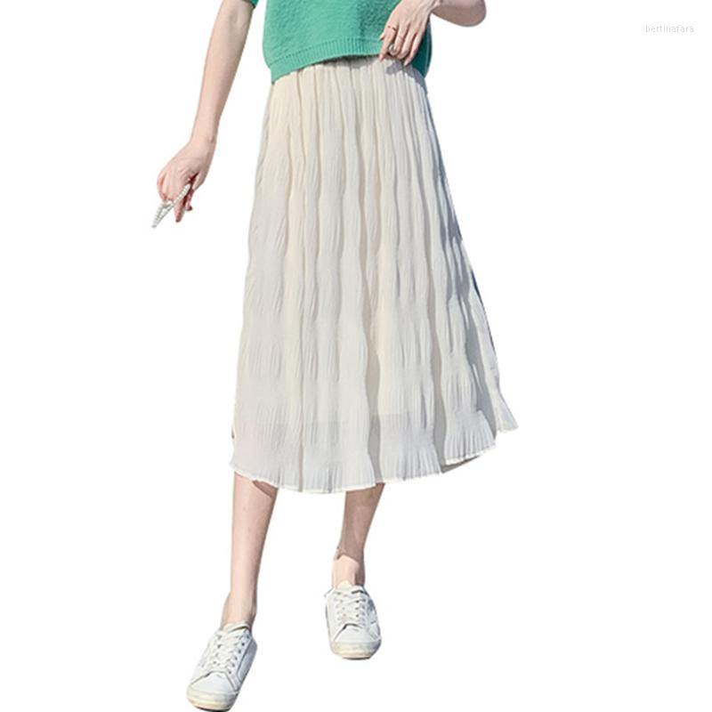 

Skirts 2023 Arrival Spring Summer Women High Waist Slim Long Skirt Sweet Ruffles Hem Solid Color Chiffon Pleated, Black