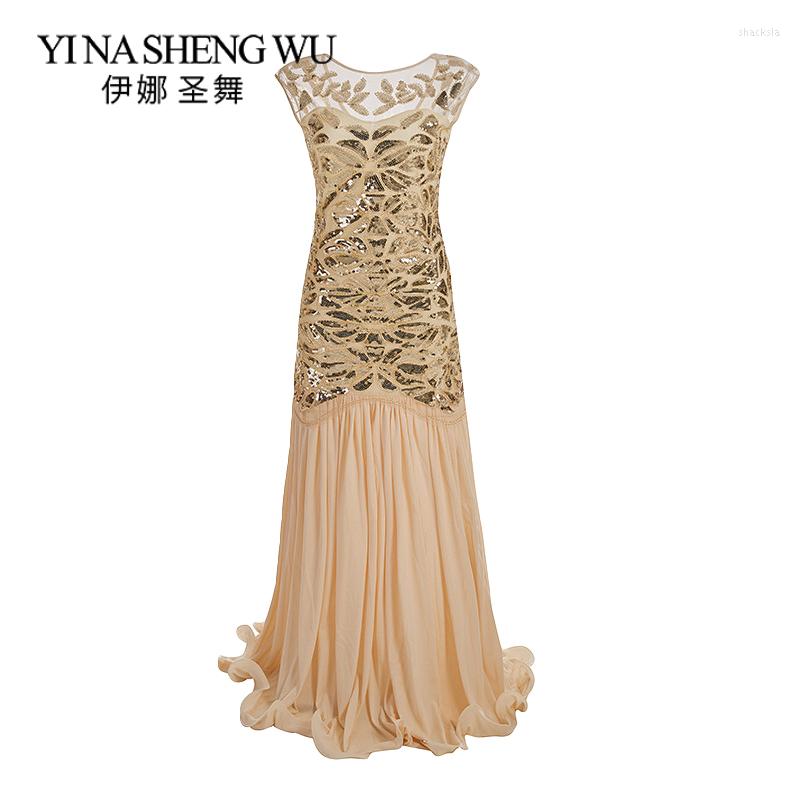 

Casual Dresses 1920s Flapper Vintage Great Gatsby Sequin Beaded Mesh Yarn Party Dress Women Banquet Long Sexy Sleeveless Clothing, Black