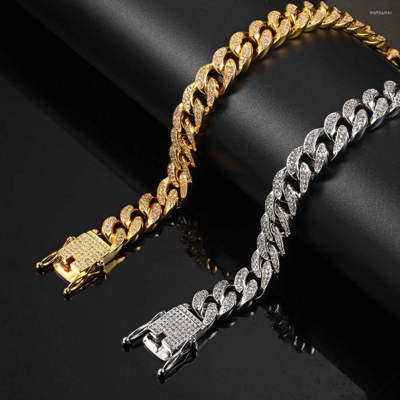 

Bangle Drop Cool Women Mens Curb Cuban Link Bracelets Copper Lab Bling Iced Out Full CZ Clasp Gold Chain Silver Plated Bangles