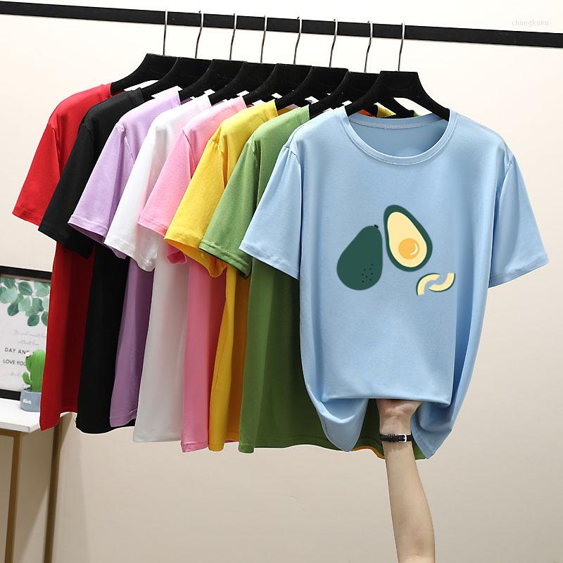 

Women's T Shirts Women Summer Casual O-Neck Tshirt Short Sleeve T-Shirts Kawaii Clothes Female Avocado Printed Tops Girl Tees, White