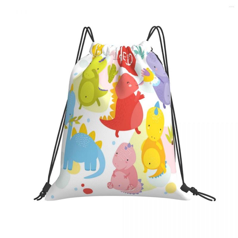 

Shopping Bags Foldable Gym Bag Cute Dinosaurs Fitness Backpack Drawstring Hiking Camping Swimming Sports, White