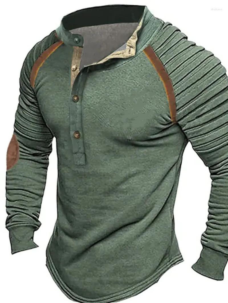 

Men' Hoodies Men' Fashion Shirt Button Collar Long Sleeve Pleated Print Street Holiday Tee, Brown
