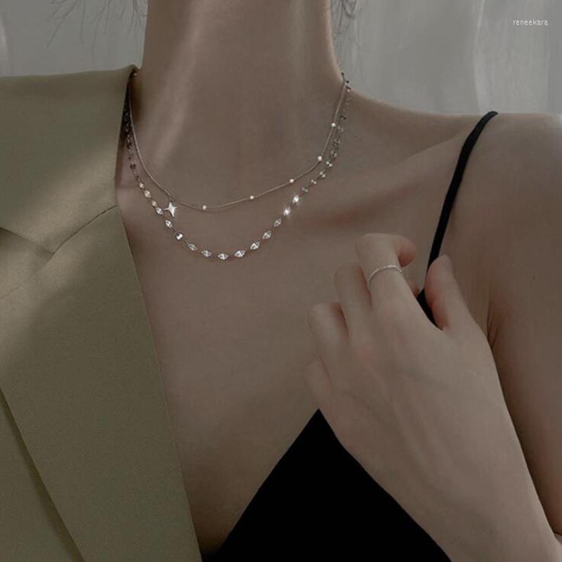 

Chains Shine Silver Color Double Layer Cross Star Necklace For Women Punk Hip Hop Choker Korean Jewelry Gift Drop