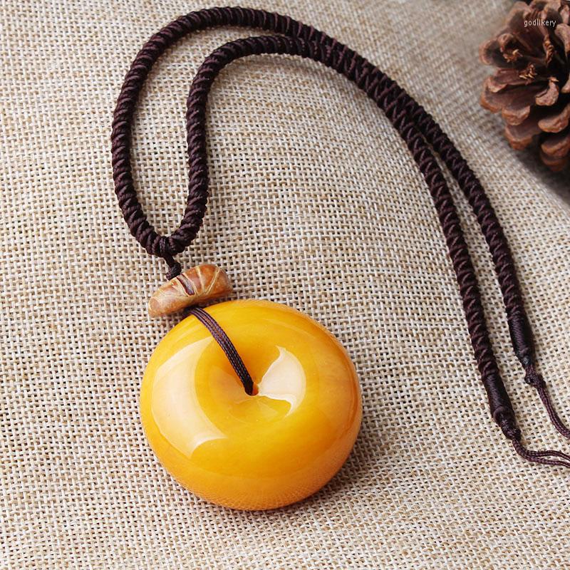 

Pendant Necklaces Vintage Simple Round Necklace Imitation Beewax Peace Buckle Ethnic For Women Handmade Bodhi Nepal Jewelry