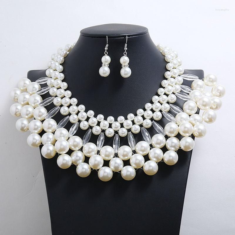

Choker Fashion Earrings Necklace Set Personality Pearl Exaggerated Retro Multi-layer Sweater Chain Wholesale Jewelry