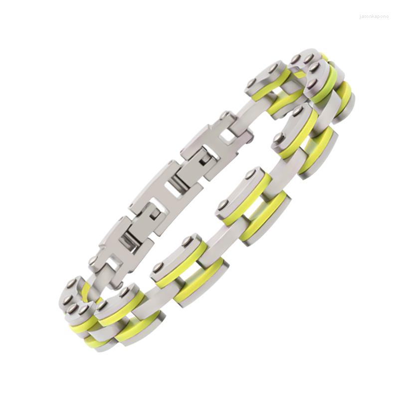 

Link Bracelets Moocare Fashionable And Simple Design Yellow Silicone Film Stainless Steel Men's Bracelet