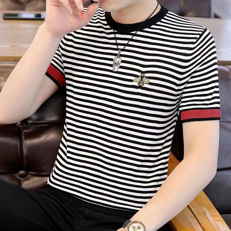 

Men's T-Shirts Short Sleeve Knitted Tops Male O-neck Casual Sweater T-shirts Solid Color Homme Pullovers T-Shirt, 07