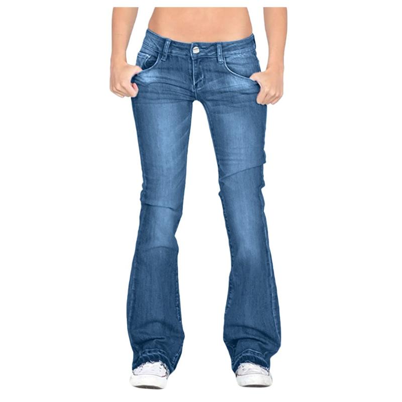 

Women's Jeans Korean Pants Woman Fashion Flare Mid Waist Bell Feminina Jean Stretch Slim Length Pantalones De Mujer, Bu