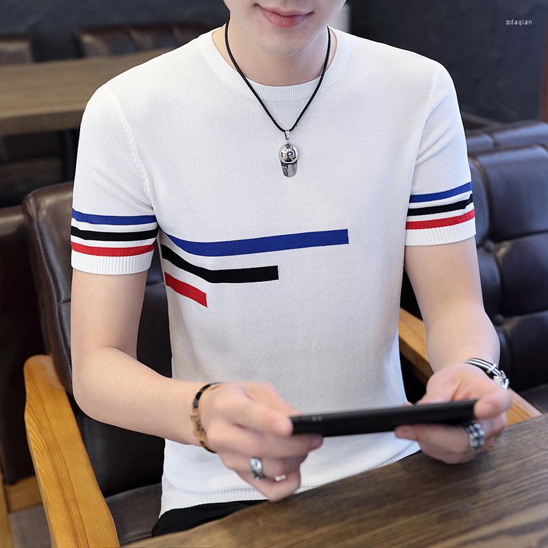 

Men's T Shirts Short-Sleeve T-Shirt Mens Summer Fashion Casual Stripe Breathable Top Tees Youth Streetwear Hip-Hop Tshirt Clothing Drop, Black