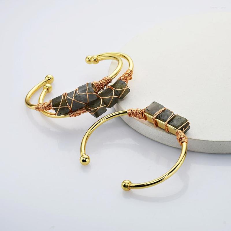 

Bangle BOROSA Design 10PCS Gold Wire Wrap Labradorite Fashion Trendy Jewelry Gems For Women WX2079