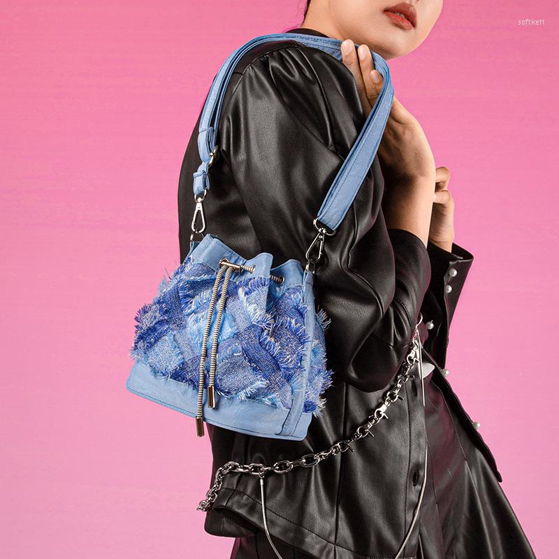 

Evening Bags Women's Diagonal Bag 2023 Checked Basket Casual Sweet PU Drawstring Shoulder, Beige