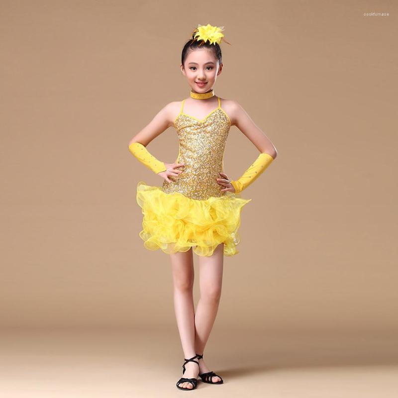 

Stage Wear 6-15 Years Children Dance Outfit (Dress Sleeves Headpiece) Sequins Girls Backless Dresses Fringe Latin Costumes For Kids, Red