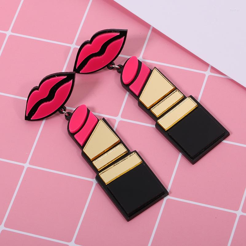 

Dangle Earrings Fashion Acrylic Red Mouth Lips Lipstick Drop For Women Hip-Hop Geometric Long Earring Jewelry