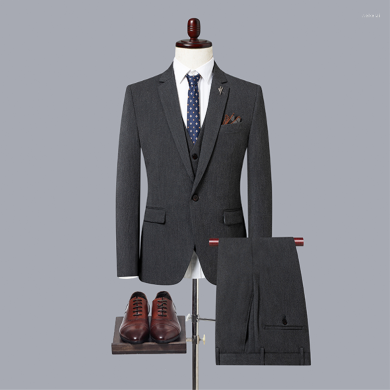 

Men's Suits Men's Business Leisure Office (jacket Vest Trousers) Luxury Men Fashion Autumn And Winter Wedding Man Three-piece Su, Black