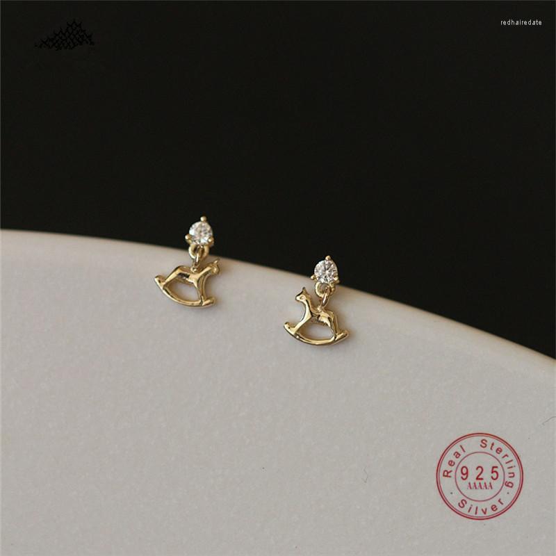 

Stud Earrings HI MAN 925 Sterling Silver Korean Zircon Trojan Playful And Cute For Women Small Exquisite Student Jewelry