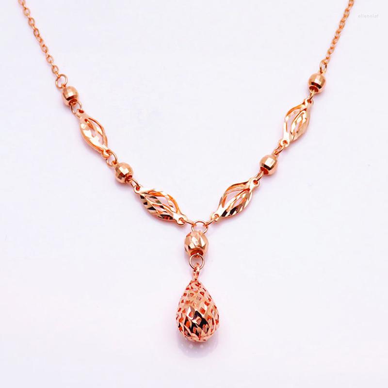 

Chains 585 Purple Gold Necklace 14K Rose Water Drop Classic Ladies Pendant Charm Fashion Party Jewelry Gift