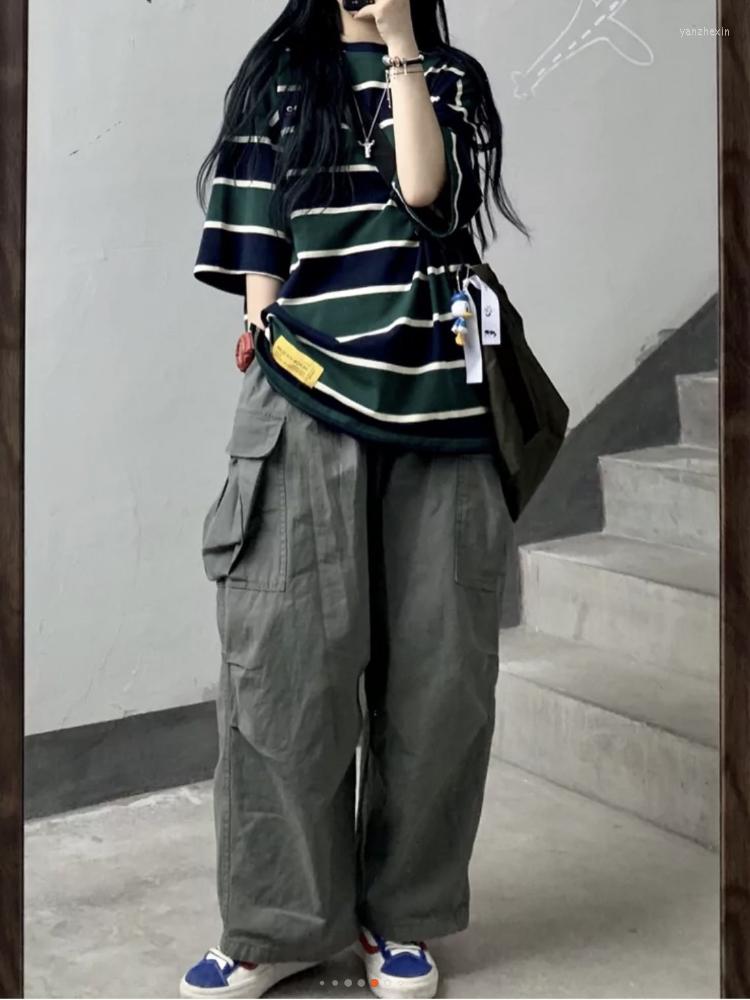 

Women's Pants HOUZHOU Harajuku Baggy Gray Cargo Women Japanese Style Hip Hop Oversized Pockets Jogging Sweatpants Cotton Korean Fashion