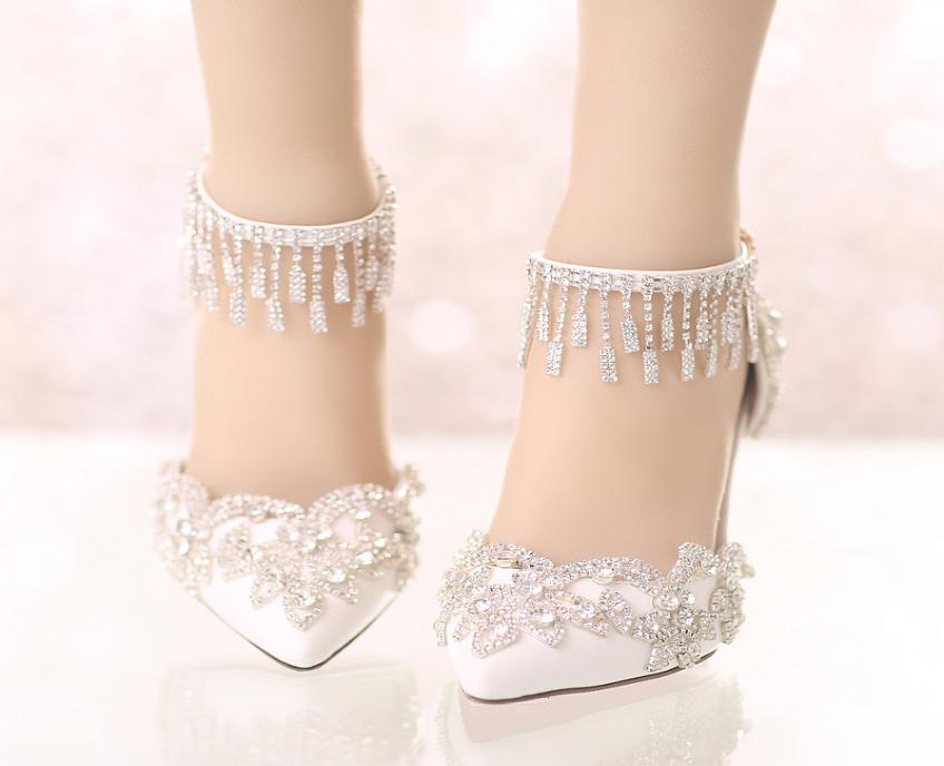 

New Arrival Pearls Crystals Wedding Shoes 7cm 9cm High Heel Bridal Shoes Custom Made Party Women Shoes For Wedding4622189, White