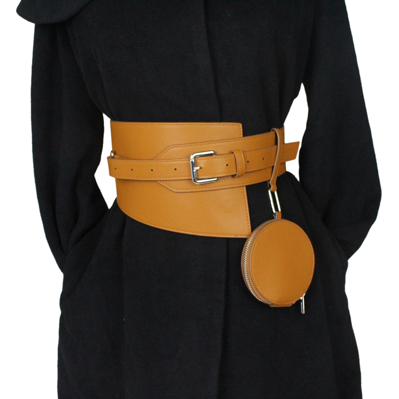 

Belts Fashionable Women Irregular Wide Waist Sealed High Quality Leather Small Round Bag Belt for Women's Hanging Bag Belt 230316, Black