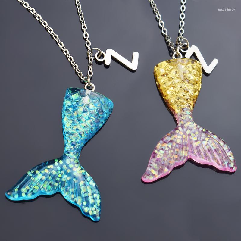 

Chains Mermaid Tail Necklace With Stainless Steel 26 Letter Charms Pendant Creative Fish Initial Name Jewelry Gift For Women