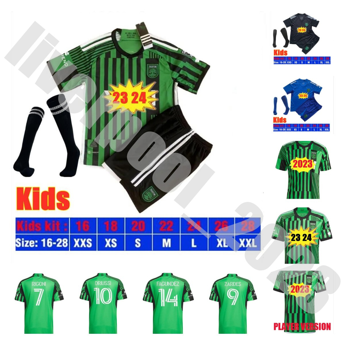 

2023 2024 MLS Inaugural Austin FC soccer jerseys Home 23 24 Djitte Driussi Ring Cecilio Fagundez URUTTI football shirts GALLAGHER Rigoni Zardes fans Player version, Adult 1
