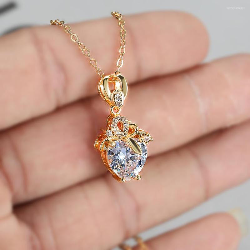

Pendant Necklaces Bride Luxury Love Heart Wedding For Women Silver Rose Gold Color White Zircon Engagement Necklace Jewelry CZ