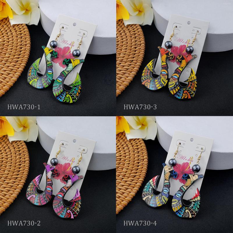 

Dangle Earrings Hawaiian 1950s Fish Hook With Natural Pearls Tribal Design Acrylic Dangling Zealand Paua Tattoo Charm Jewelry