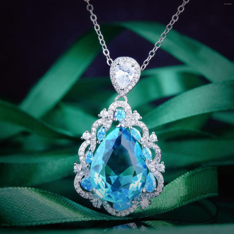 

Pendant Necklaces Luxury Elegant Silver Color For Women Imitation Water Drop Aquamarine Exquisite Accessories Party Jewelry
