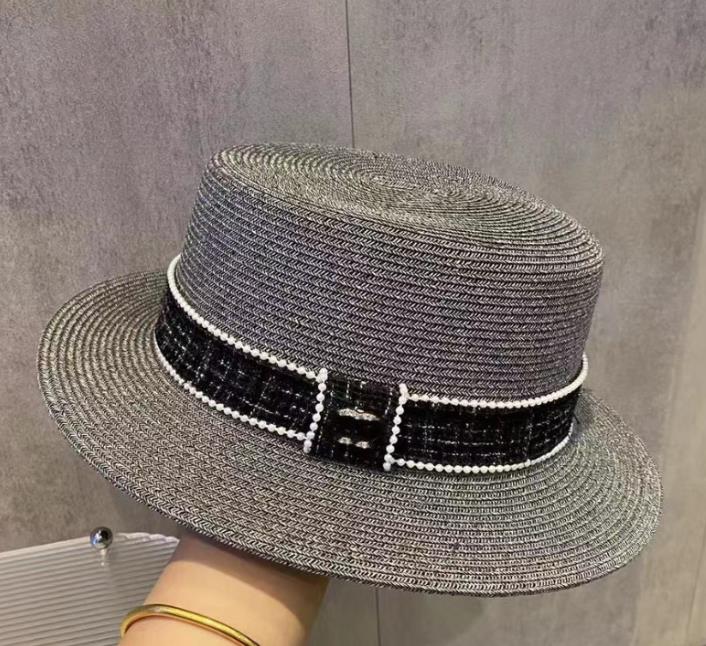 

New Summer Letter Rhinestone Flat Top Fine Paper Braid Sun Hat Trendy All-Match Top Hat Straw Hat Classic