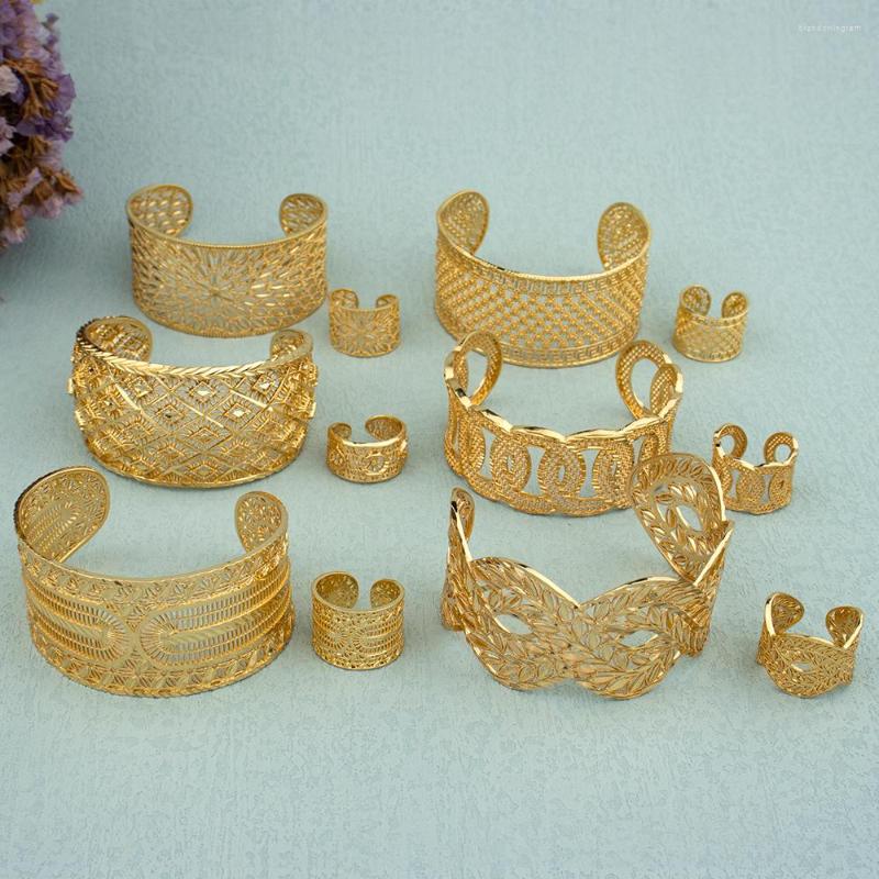 

Bangle Classic Copper Fashion Gold Color Bracelet Ring Plated Brazilian African Jewelry For Women Lady Party Wedding Gift
