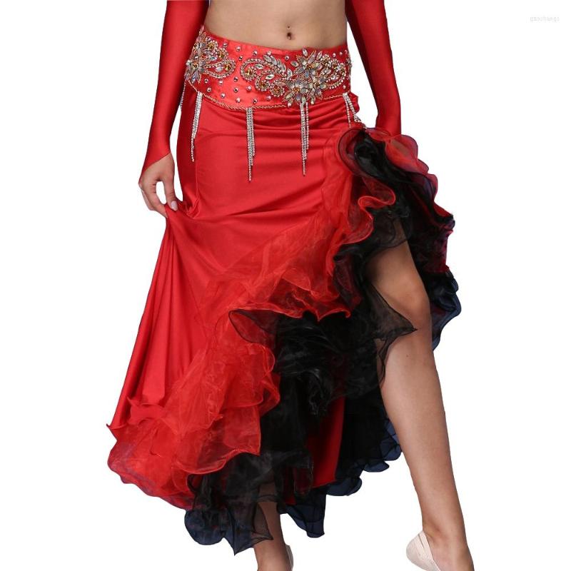 

Stage Wear Double Colors Women Dancewear Belly Dance Clothes Full Circle Long Waist Maxi Skirt Side Split Bubble Skirts, Royal blue