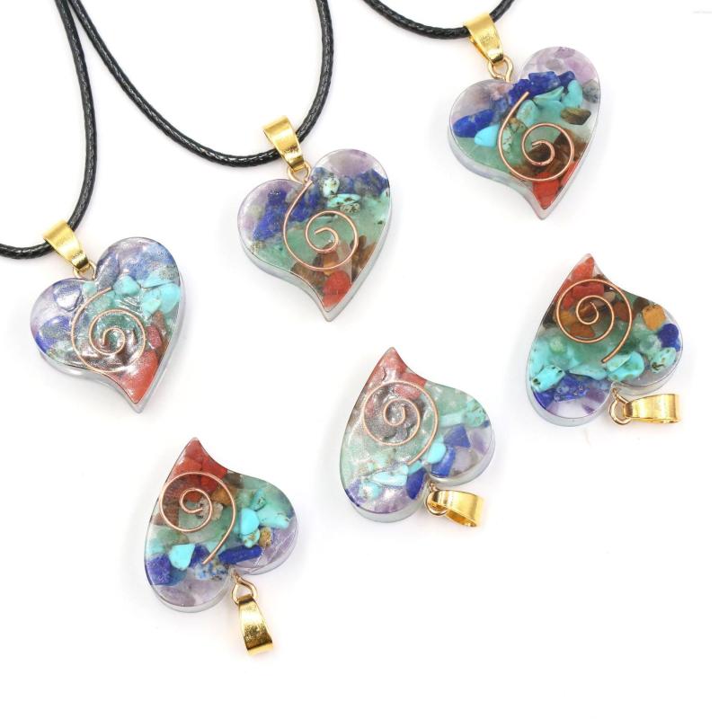 

Pendant Necklaces Trendy Heart Necklace For Women Semi-precious Stones Natural Crystal Stone Resin Reiki 7 Chakra Charm Choker Jewelry