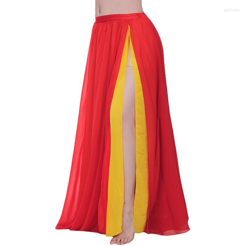 

Stage Wear 2 Layers Dancewear Double Colors Women Belly Dance Clothing Side Split Full Circle Long Skirt Chiffon Bellydance, Blue fuchsia
