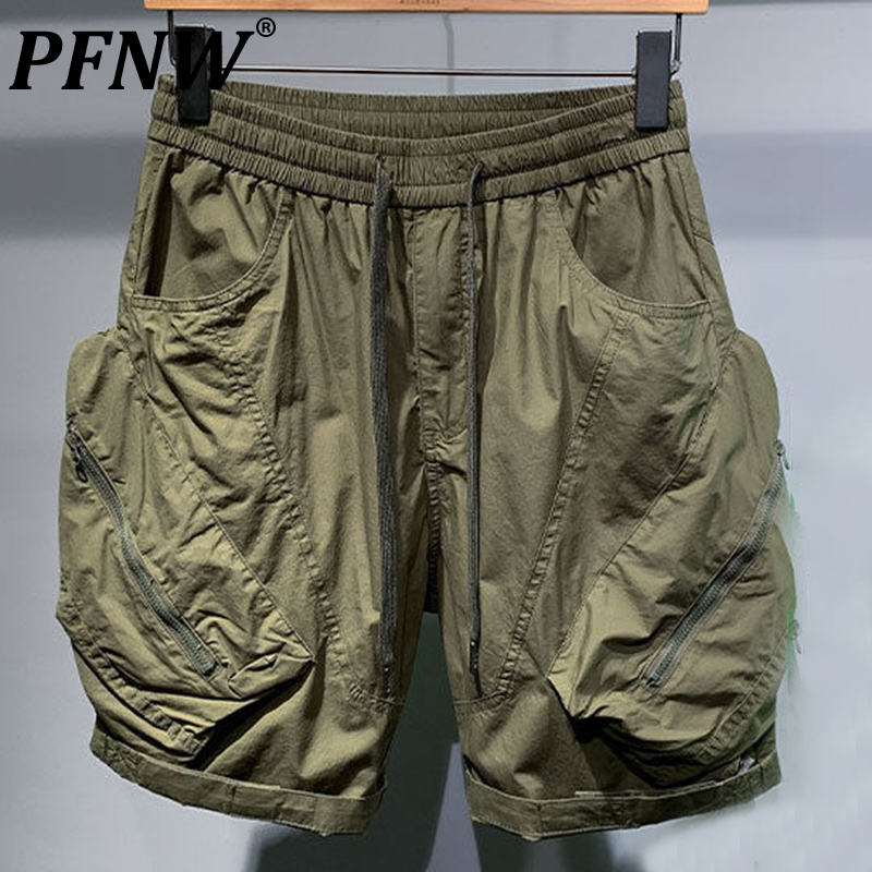 

Men's Shorts PFNW Spring Summer American Style Personality Handsome Drawstring Loose Streetwear Casual Knee Length Pants 12A7631230316, Green