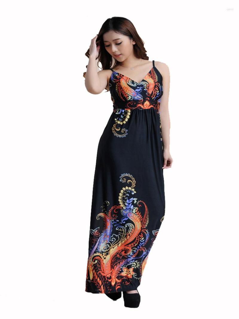 

Casual Dresses Sexy Women Plus Size Floral V-neck Sleeveless Bohemian Beach Summer Party Long Dress, Gold