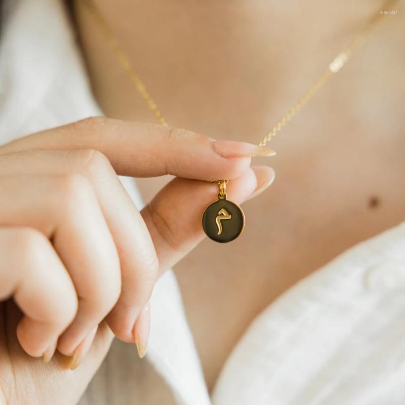 

Chains Letter Arabic Necklace For Women Collar Aesthetic Round Coin Pendant Choker Initial Stainless Steel Jewelry Gift