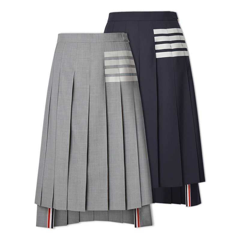 

All-pure Wool Yarn-dyed Four-bar 2022 Spring and Autumn New Tb Pleated Skirt College Style Long High-end Fashion, Classic dark blue