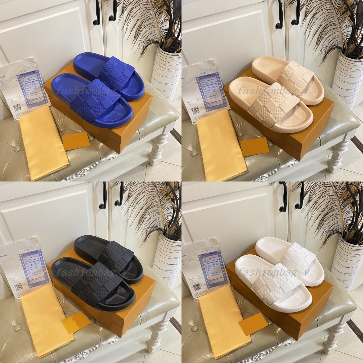 

New Designer Slippers Men Women Sandals WATERFLONT Relief Shoes Checkered Decorative Sandals Flats Soft Sole Beach Shoes Party Sandal