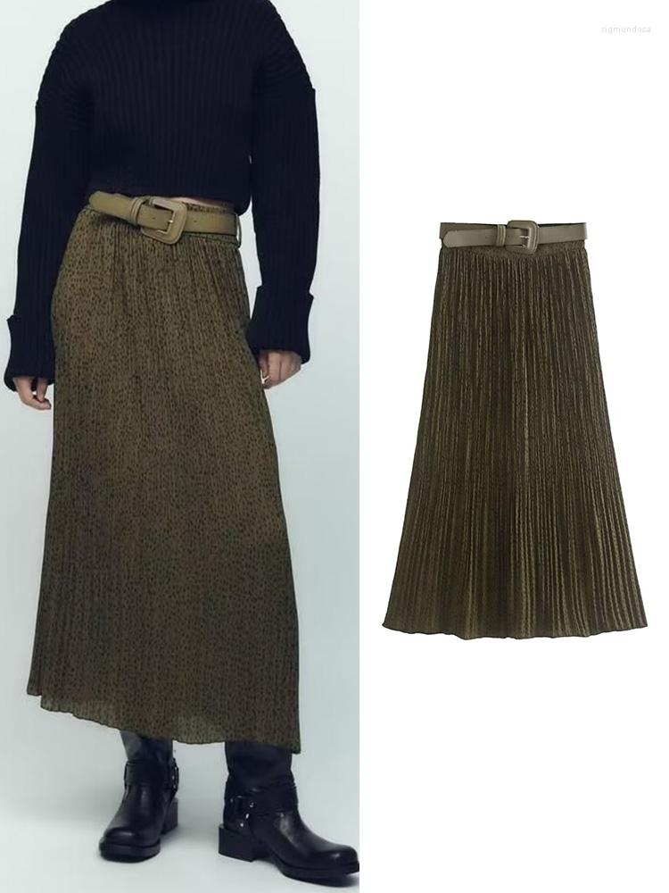 

Skirts 2023 Women Fashion Chian Printed A-Line Skirt Spring Autumn Causal High Waist Vintage Pleated Streetwear