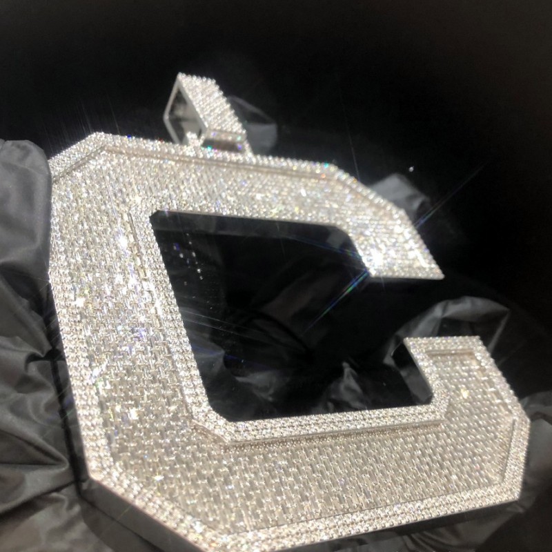 

Hot Trendy 925 Sterling Silver Full Bling Moissanite Letter C Pendant Necklace Jewelry Nice Gift for Men Women