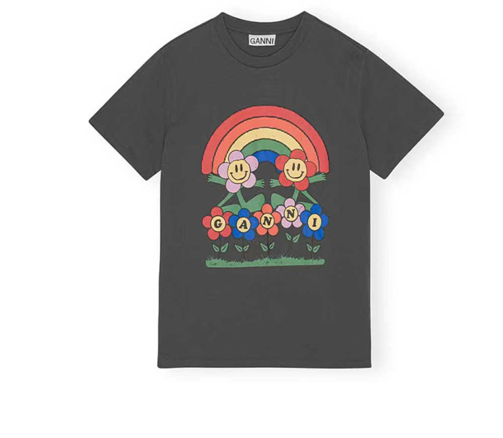 

23ss Women Designer T shirt Rainbow Print Short Sleeve Tees Loose Cotton Versatile Top, Bright white