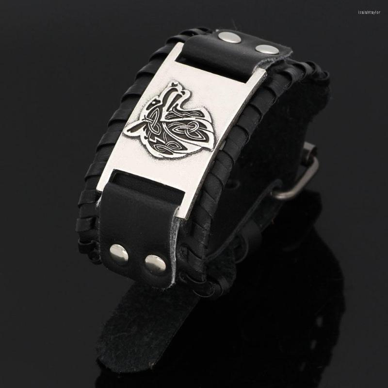 

Bangle Nodic Viking Odin Wolf Leather Amulet Bracelet -adjustable Size 19-31 Cm