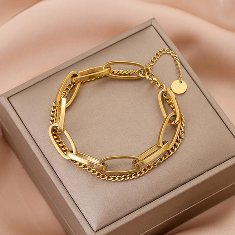 

Link Bracelets Chain High Quality Fashion Stainless Steel Bracelet For Women Exquisite Gold Metal Jewelry Girl Beach Gift