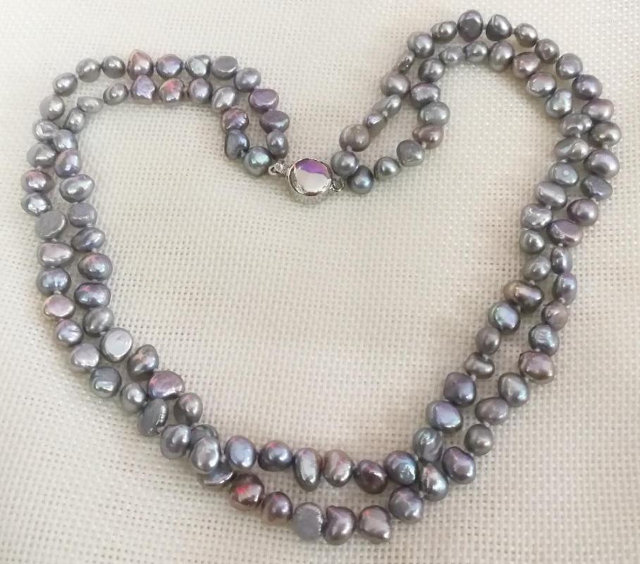 

Chains Women Jewelry 2 Strands Necklace 9mm Gray Colors Pearl Baroque Handmade Natural Freshwater Gift 17'' 42cm